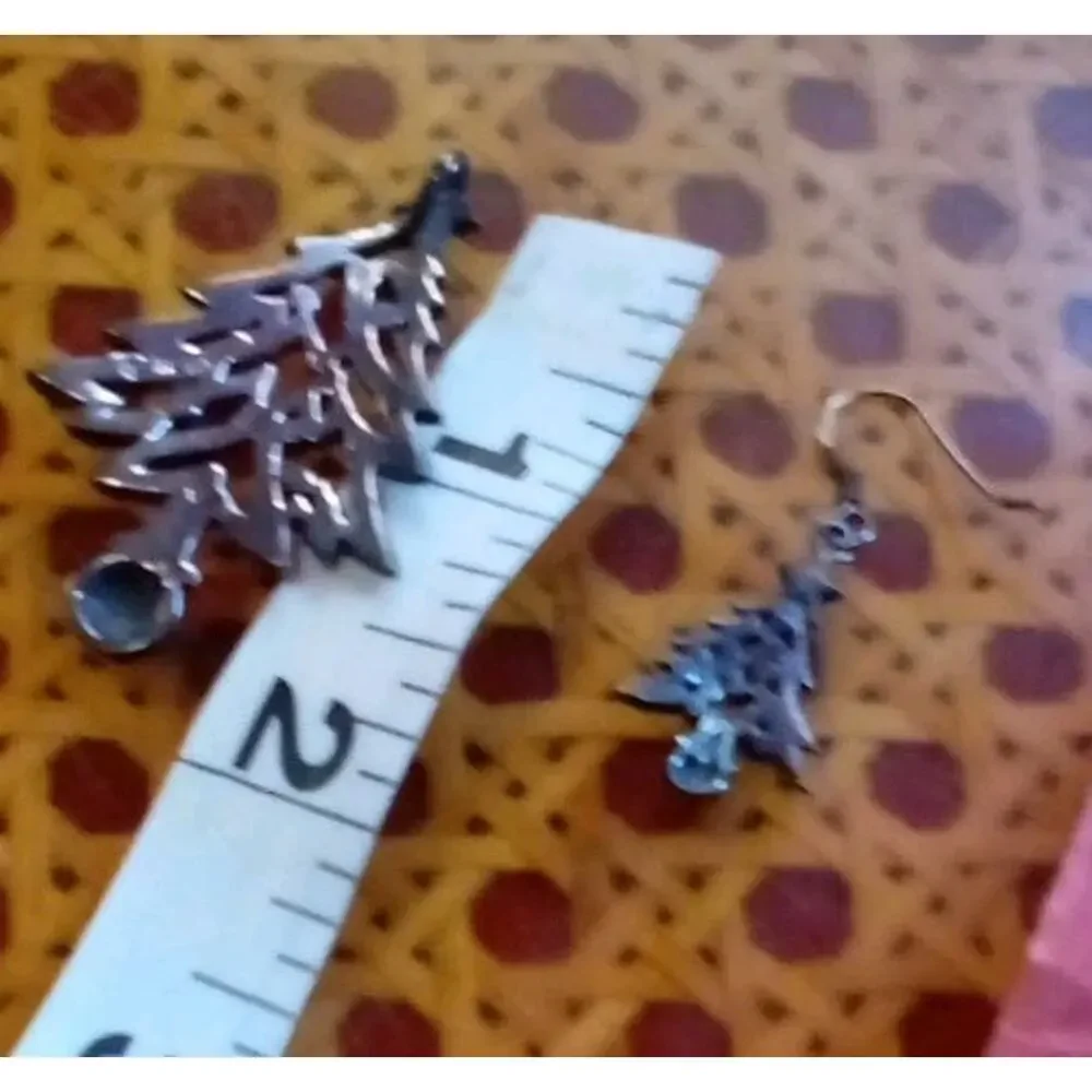 Vintage Sterling Silver Christmas Tree Earrings And Pendant 925 SE